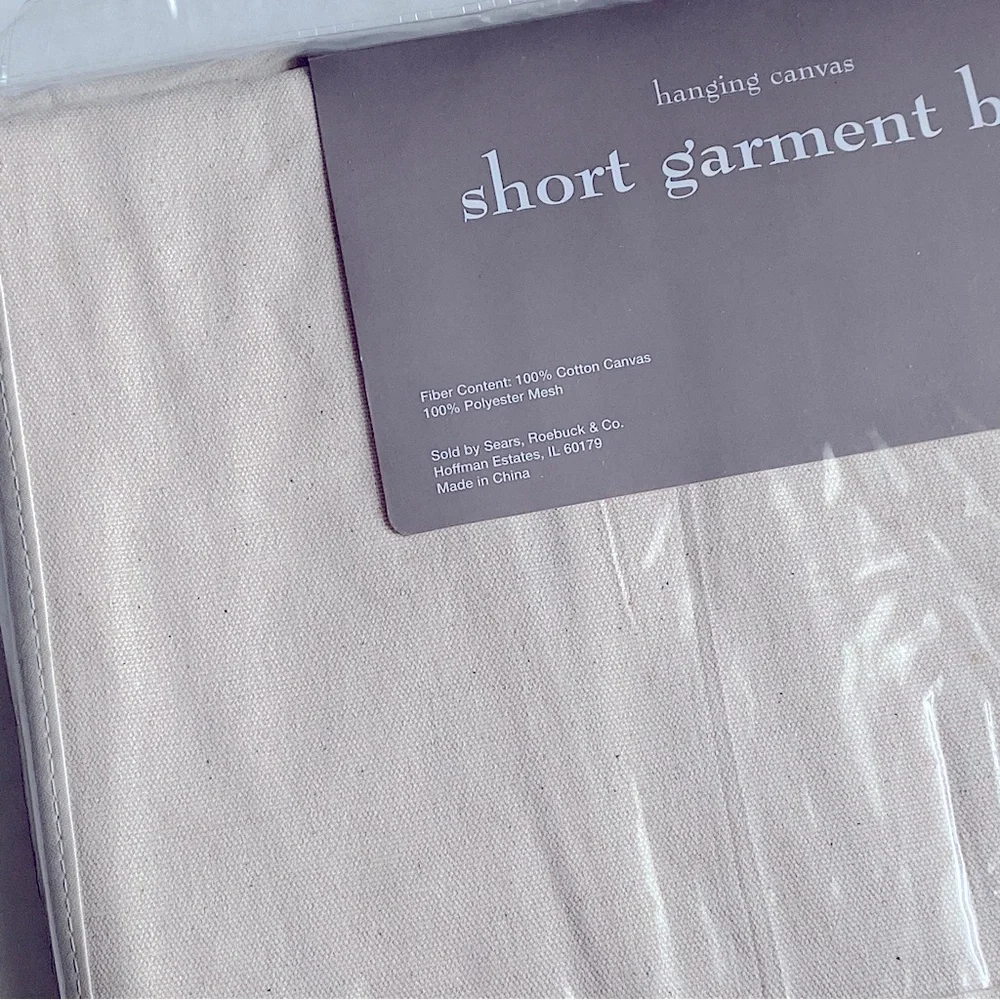 COTTON CANVAS HANGING SHORT GARMENT BAG CLOSET ORGANIZATION Beige